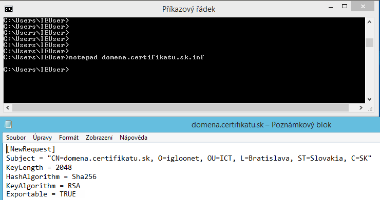 notepad domena.certifikatu.sk.inf